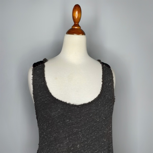 Free People Rare Grey Asymmetric Tunic Tank Velvet Embroidered Size Small - Picture 6 of 13